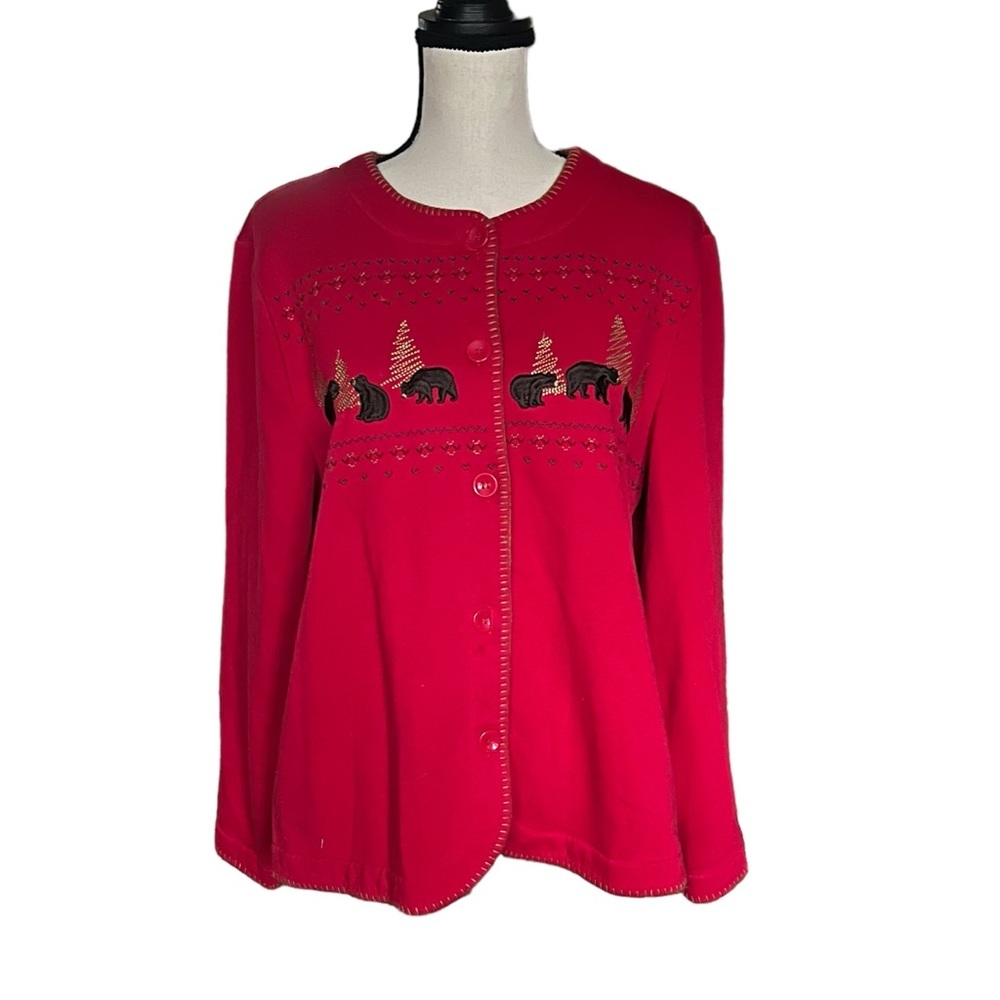 Vintage embroidered Bears and trees Button up sweatshirt. Size XL